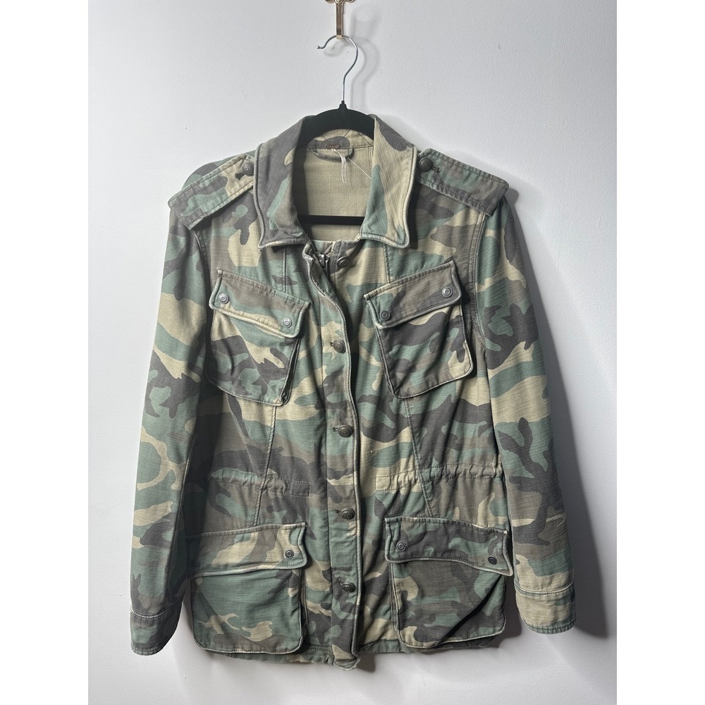 Free People Camo Military Field Jacket Green Utility Cotton Coat Womens Medium